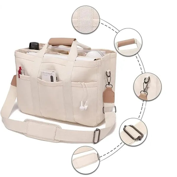 Canvas Tote Bag With Multi Pockets