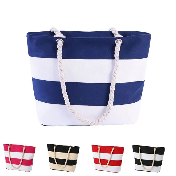 Two Color Striped Beach Bag