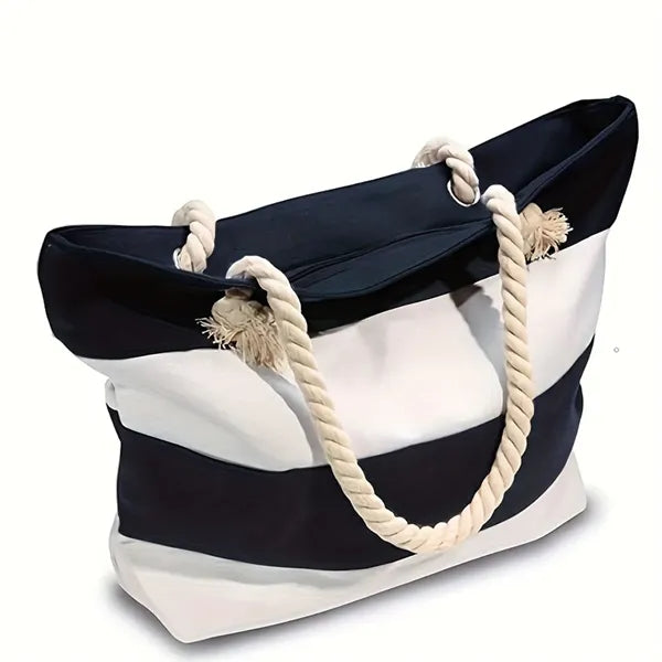 Two Color Striped Beach Bag