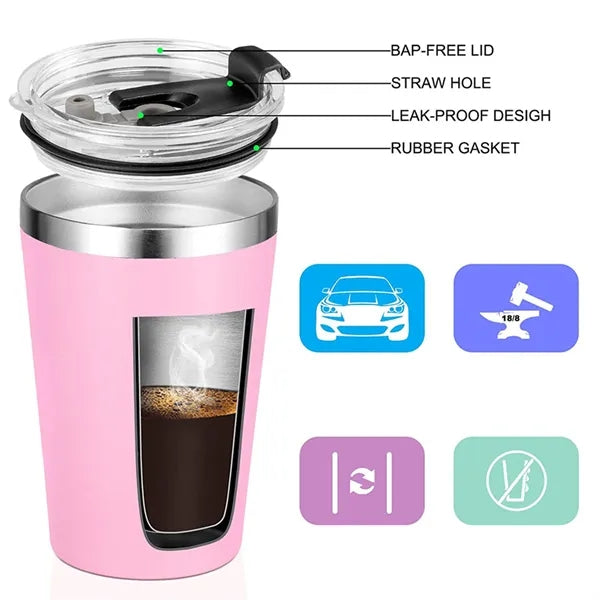 12Oz Stainless Steel Mug With Lid And Straw