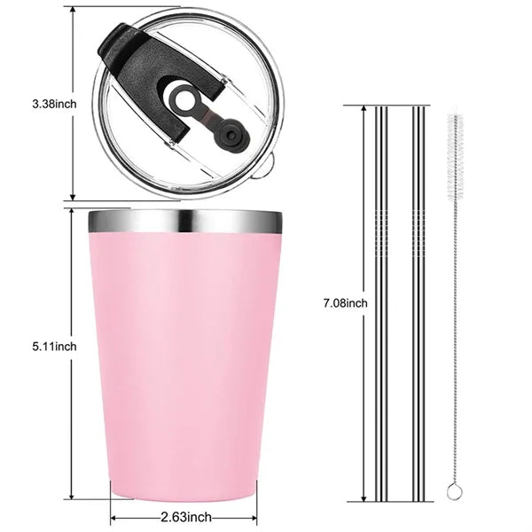 12Oz Stainless Steel Mug With Lid And Straw