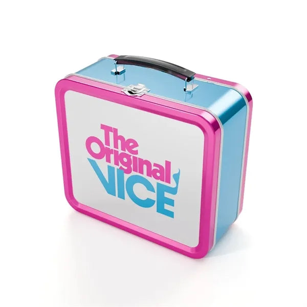 Metal Tin Lunch Box Stylish Storage Case w/ Secure Closure