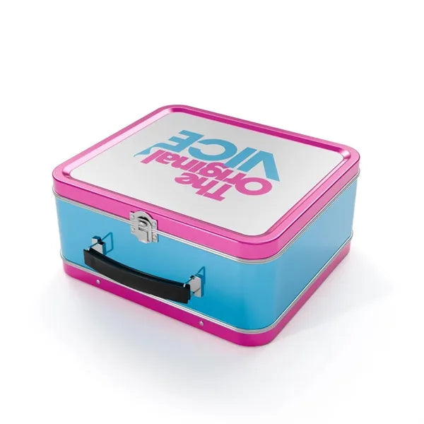 Metal Tin Lunch Box Stylish Storage Case w/ Secure Closure