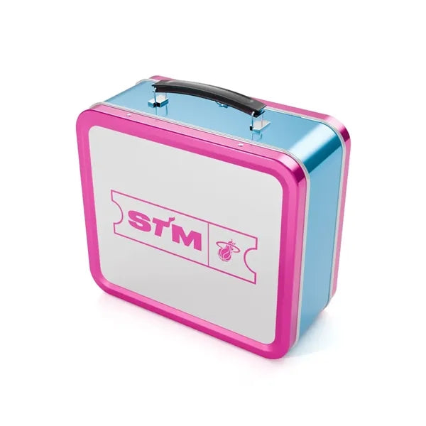 Metal Tin Lunch Box Stylish Storage Case w/ Secure Closure