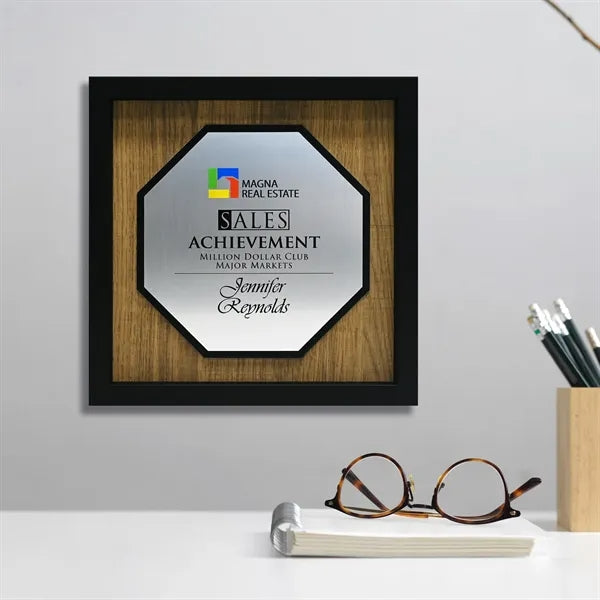 Newbury 10" x 10" Octagon Award with Brushed Silver Plate
