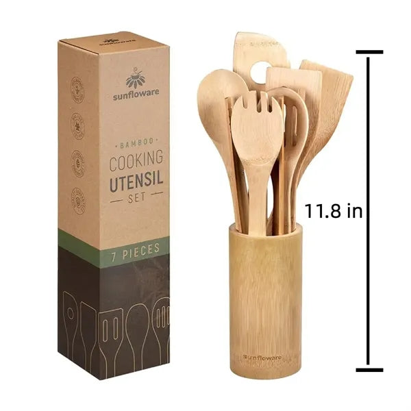 Bamboo Wooden Kitchen Tool Set With Holder Cooking Costom