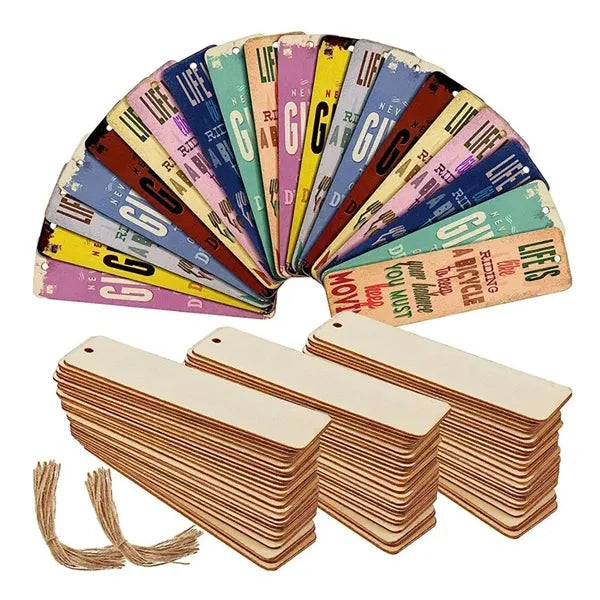 DIY Wooden Craft Blank Bookmarks with Holes and Ropes