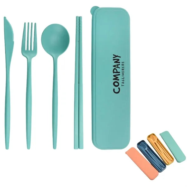Wheat Straw Cutlery Set With Case Tableware Portable