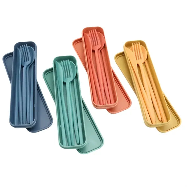 Wheat Straw Cutlery Set With Case Tableware Portable