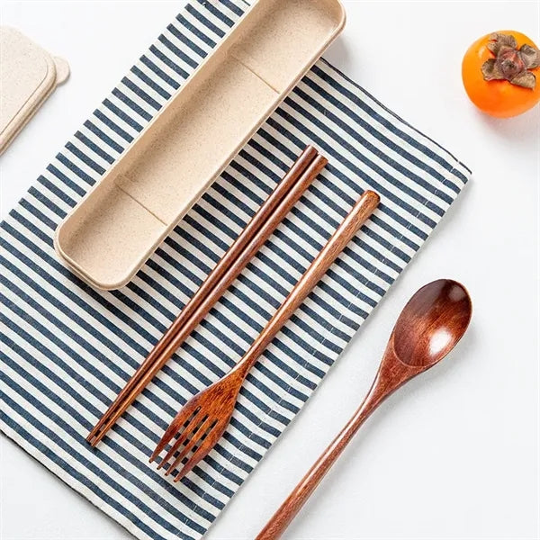 Portable Wooden Spoon Fork Chopsticks Set with Storage Case