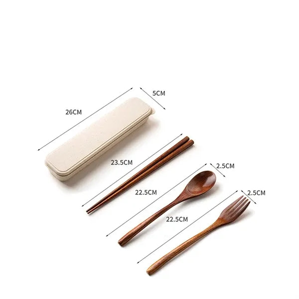Portable Wooden Spoon Fork Chopsticks Set with Storage Case