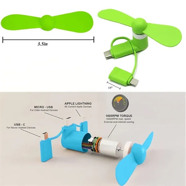 3 In 1 Usb Mini Fan Portable Mobile Phone Cooler