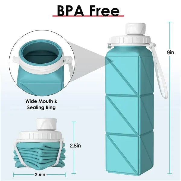 21oz Collapsible Silicone Water Bottle Leakproof for Travel