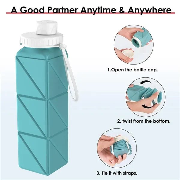 21oz Collapsible Silicone Water Bottle Leakproof for Travel