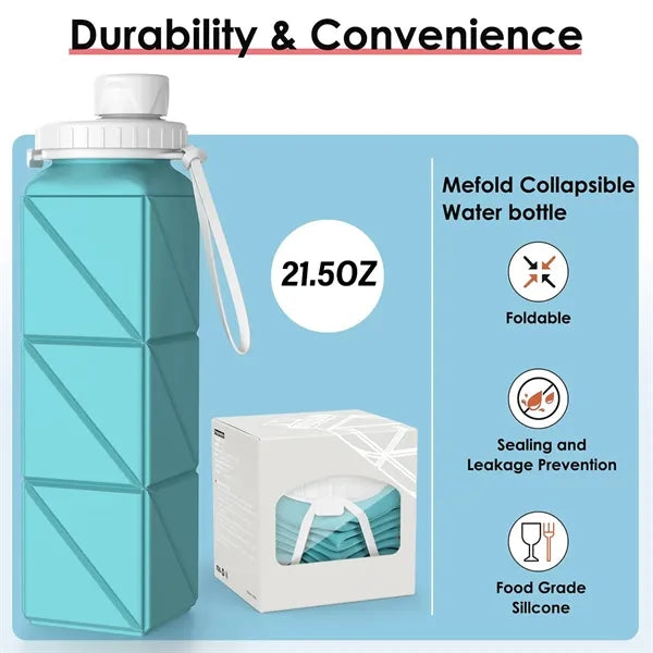21oz Collapsible Silicone Water Bottle Leakproof for Travel