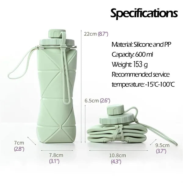 20oz Collapsible Silicone Water Bottle Leakproof for Travel