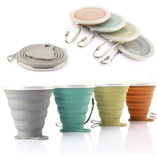 Silicone Collapsible Travel Camping Drinking Cup with Lid