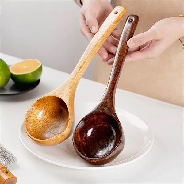 12" Natural Wooden Soup Ladle Long Handle Kitchen Utensil