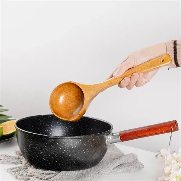 12" Natural Wooden Soup Ladle Long Handle Kitchen Utensil
