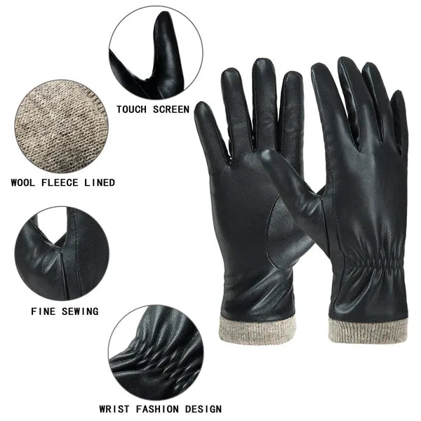 Touchscreen Winter Leather Gloves for Women