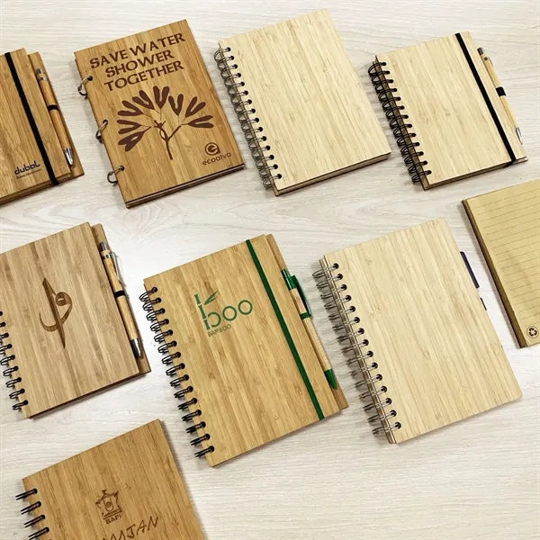 B6 Wooden Spiral Notebook w/Bamboo Pen