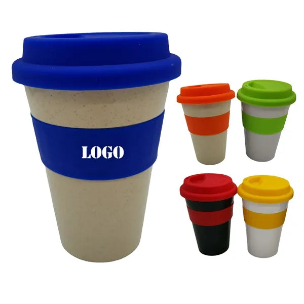 15oz Bamboo Wheat Straw Coffee Cups with Non-Slip Sleeve