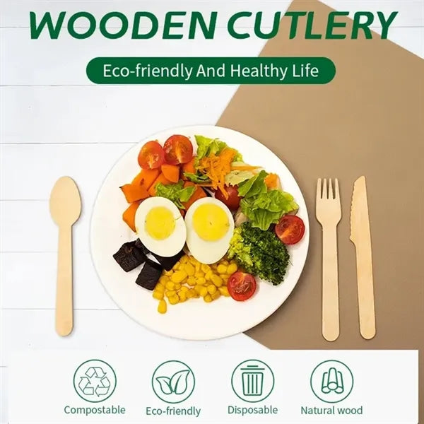 Wooden Disposable Spoon Fork Knife Eco-friendly Cutlery