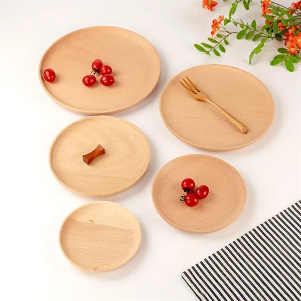 Natural Beechwood 8" Round Plate Fruit Snacks Appetizers