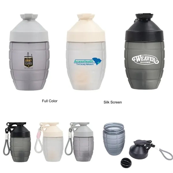 20 oz Grenade Shaped Plastic Shaker Bottle With Handle