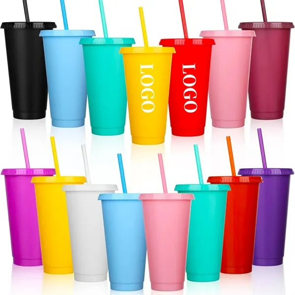 24Oz Plastic Tumblers with Lids and Straws
