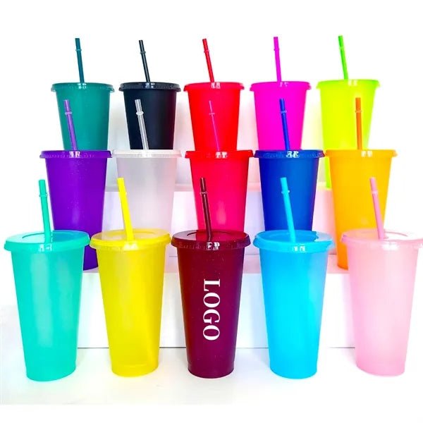 24Oz Plastic Tumblers with Lids and Straws