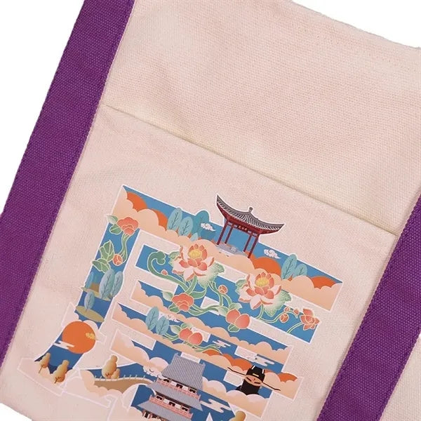 12 oz Zippered Canvas Tote Bag Color Trimmed Front Pocket