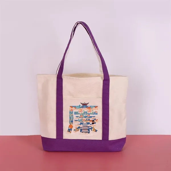 12 oz Zippered Canvas Tote Bag Color Trimmed Front Pocket