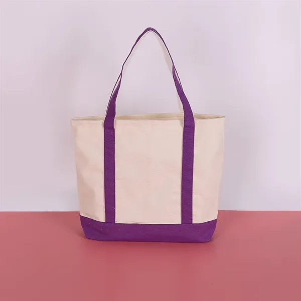 12 oz Zippered Canvas Tote Bag Color Trimmed Front Pocket