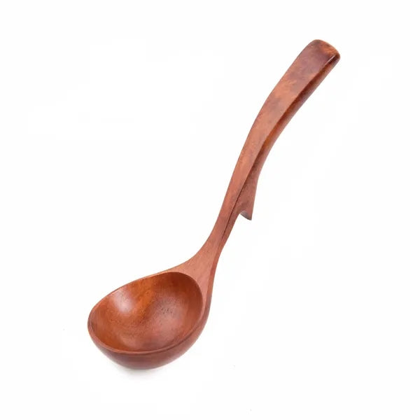 Long Handle Wooden Soup Ladle with Hooked Design