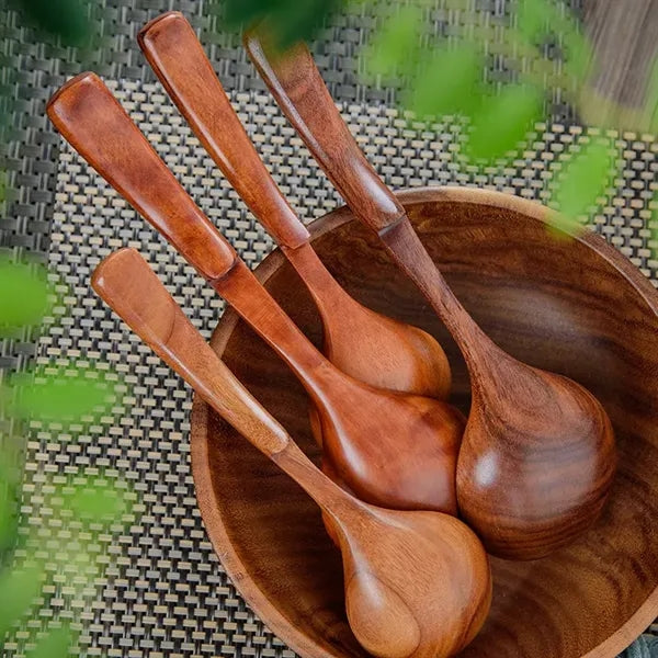 Long Handle Wooden Soup Ladle with Hooked Design