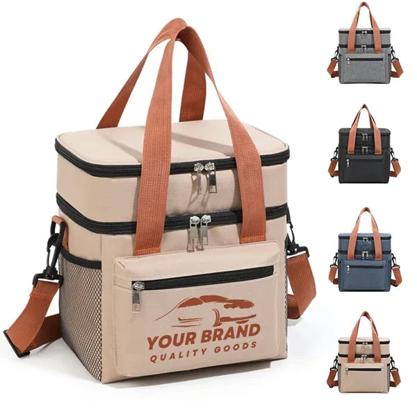 Large Lunch Bags Double Layer W/ Strap Insulated Cooler Box