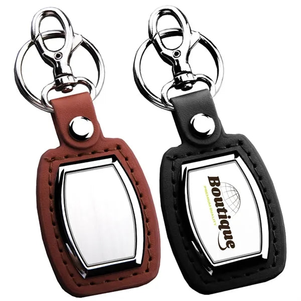 Leather Car Keychain Open Design With Metal Decoration