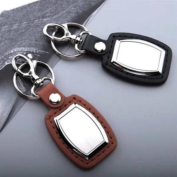 Leather Car Keychain Open Design With Metal Decoration