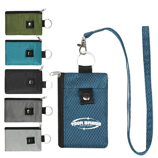 RFID Blocking Small Wallet W/ ID Window Lanyard Pouch