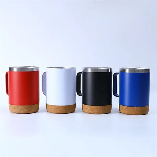 12oz Insulated Vacuum Coffee Mug with Cork Bottom and Handle