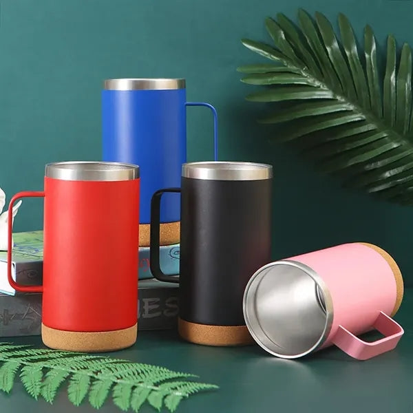 16oz Insulated Vacuum Coffee Mug with Cork Bottom and Handle