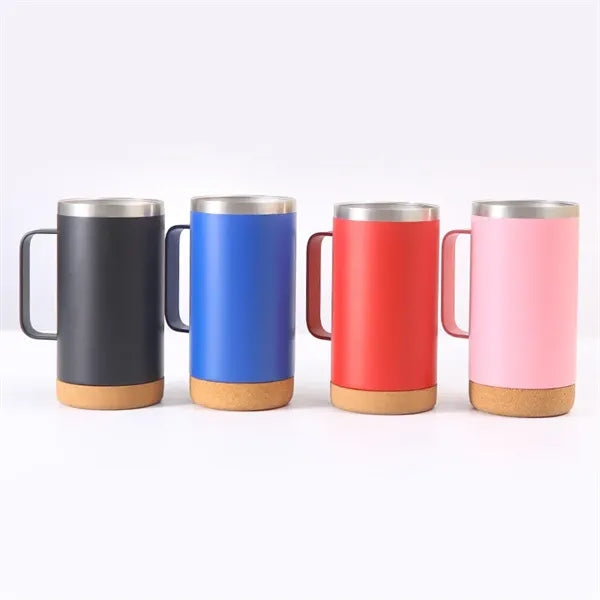 16oz Insulated Vacuum Coffee Mug with Cork Bottom and Handle