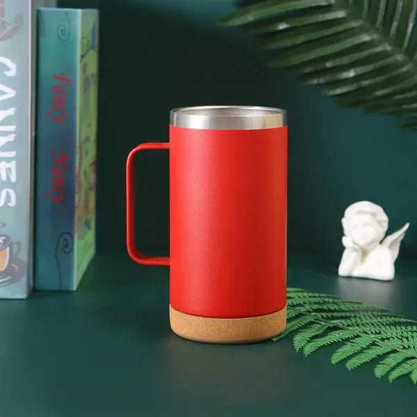 16oz Insulated Vacuum Coffee Mug with Cork Bottom and Handle