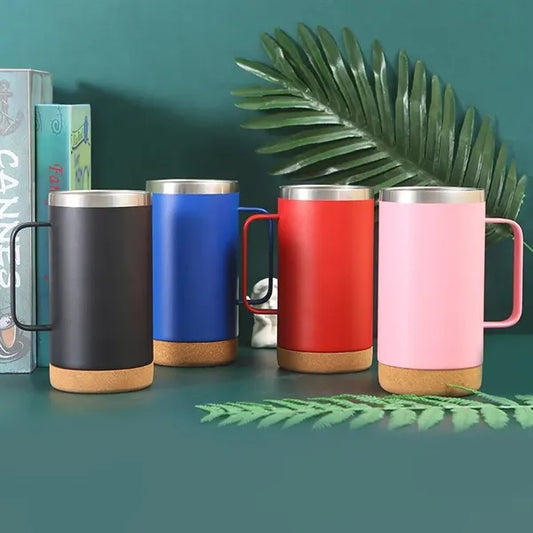 16oz Insulated Vacuum Coffee Mug with Cork Bottom and Handle