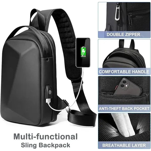 Anti-Theft Sling Backpack Hard Shell Crossbody Bag for Men