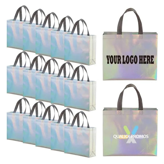 Iridescent Non-Woven Goodie Bags Gift Tote with Gray Handles
