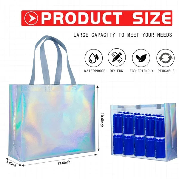 Iridescent Non-Woven Goodie Bags Gift Tote with Gray Handles