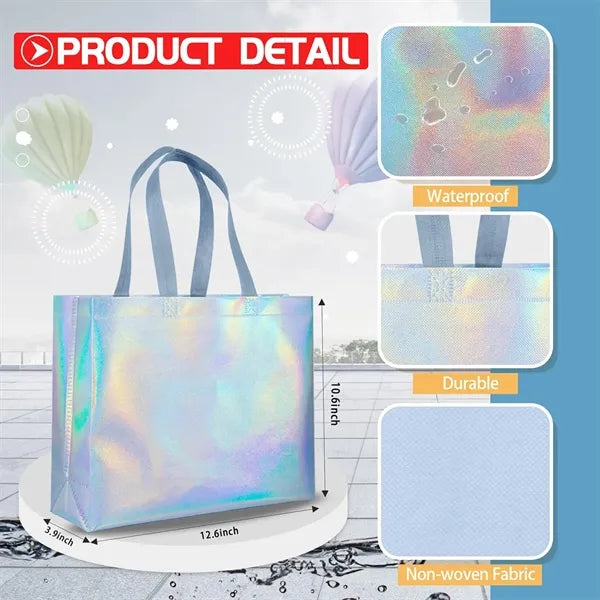 Iridescent Non-Woven Goodie Bags Gift Tote with Gray Handles