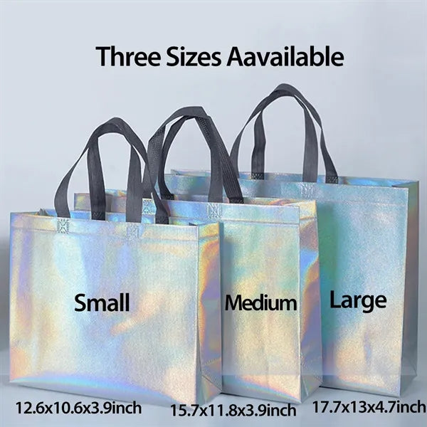 Iridescent Non-Woven Goodie Bags Gift Tote with Gray Handles